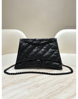  BALENCIAGA CRUSH CHAIN SHOULDER BAG IN BLACK QUILTED / WRINKLED LEATHER 
