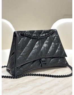  BALENCIAGA CRUSH CHAIN SHOULDER BAG IN BLACK QUILTED / WRINKLED LEATHER 