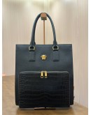 VERSACE MEDUSA TOTE BAG IN BLACK GRAINED CALF LEATHER WITH EMBOSSED CROCO LEATHER 