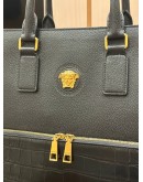 VERSACE MEDUSA TOTE BAG IN BLACK GRAINED CALF LEATHER WITH EMBOSSED CROCO LEATHER 