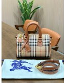 BURBERRY PERSONALISE MINI CHECK BOWLING BAG IN ARCHIVE BEIGE / BRIAR BROWN 