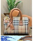 BURBERRY PERSONALISE MINI CHECK BOWLING BAG IN ARCHIVE BEIGE / BRIAR BROWN 