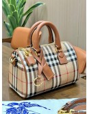 BURBERRY PERSONALISE MINI CHECK BOWLING BAG IN ARCHIVE BEIGE / BRIAR BROWN 
