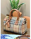 BURBERRY PERSONALISE MINI CHECK BOWLING BAG IN ARCHIVE BEIGE / BRIAR BROWN 
