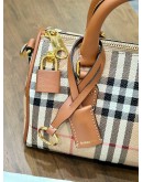 BURBERRY PERSONALISE MINI CHECK BOWLING BAG IN ARCHIVE BEIGE / BRIAR BROWN 