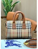 BURBERRY PERSONALISE MINI CHECK BOWLING BAG IN ARCHIVE BEIGE / BRIAR BROWN 