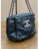 CHANEL DIAMOND STITCH CC ACCORDION BAG IN DARK BLUE BLACK & SILVER HARDWARE 