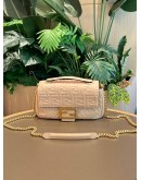 FENDI PINK FF EMBOSSED LEATHER MIDI BAGUETTE CHAIN CROSSBODY BAG