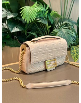 FENDI PINK FF EMBOSSED LEATHER MIDI BAGUETTE CHAIN CROSSBODY BAG