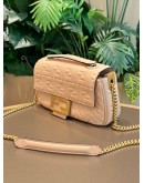 FENDI PINK FF EMBOSSED LEATHER MIDI BAGUETTE CHAIN CROSSBODY BAG