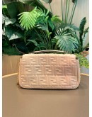FENDI PINK FF EMBOSSED LEATHER MIDI BAGUETTE CHAIN CROSSBODY BAG