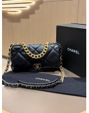 CHANEL 19 FLAP SHOULDER BAG IN BLACK LAMBSKIN LEATHER
