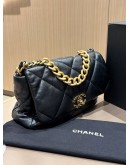 CHANEL 19 FLAP SHOULDER BAG IN BLACK LAMBSKIN LEATHER