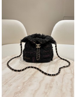  CHANEL DENIM MOOD BUCKET BAG WITH CHAIN & FRINGE TRIM