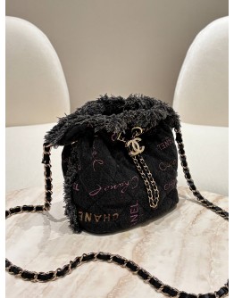 CHANEL DENIM MOOD BUCKET BAG WITH CHAIN & FRINGE TRIM