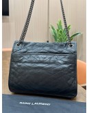 YSL YVES SAINT LAURENT NIKI SHOULDER BAG IN FULL BLACK VINTAGE CRINKLE LEATHER CHEVRON QUILTING 