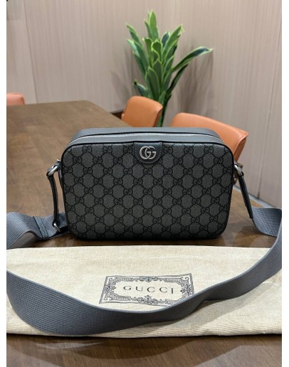 GUCCI OPHIDIA SMALL GG CAMERA BAG IN GREY GG SUPREME CANVAS WITH SILVER HARDWARE 