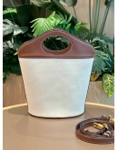 BURBERRY SMALL POCKET BUCKET BAG IN TWO-TONE CANVAS AND LEATHER