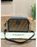 FENDI ROMA ZUCCA CAMERA CASE BAG IN SIGNATURE BLACK WITH BROWN FF LOGO MOTIF COATED CANVAS & LEATHER