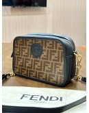 FENDI ROMA ZUCCA CAMERA CASE BAG IN SIGNATURE BLACK WITH BROWN FF LOGO MOTIF COATED CANVAS & LEATHER