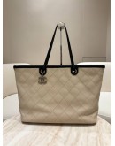 CHANEL SHOPPING FEVER TOTE BAG IN BEIGE & BLACK CAVIAR LEATHER