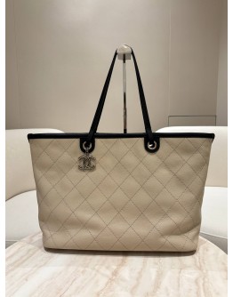 CHANEL SHOPPING FEVER TOTE BAG IN BEIGE & BLACK CAVIAR LEATHER