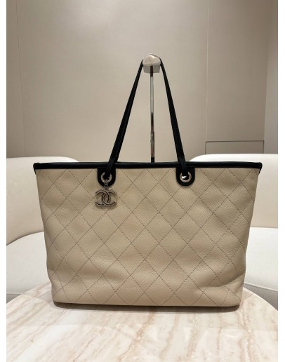 CHANEL SHOPPING FEVER TOTE BAG IN BEIGE & BLACK CAVIAR LEATHER