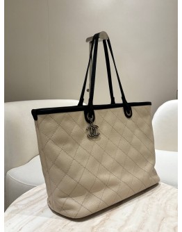 CHANEL SHOPPING FEVER TOTE BAG IN BEIGE & BLACK CAVIAR LEATHER