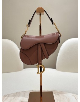CHRISTIAN DIOR MINI SADDLE BAG IN TAUPE CALFSKIN LEATHER