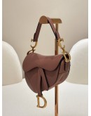 CHRISTIAN DIOR MINI SADDLE BAG IN TAUPE CALFSKIN LEATHER