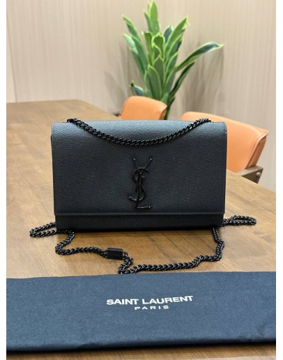 YSL YVES SAINT LAURENT SMALL KATE CHAIN BAG IN FULL BLACK 