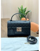 GUCCI PADLOCK MEDIUM TOP HANDLE BAG IN BLACK EMBOSSED GG LEATHER 