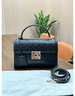 GUCCI PADLOCK MEDIUM TOP HANDLE BAG IN BLACK EMBOSSED GG LEATHER 