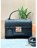 GUCCI PADLOCK MEDIUM TOP HANDLE BAG IN BLACK EMBOSSED GG LEATHER 
