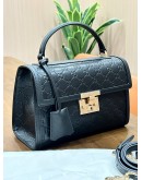 GUCCI PADLOCK MEDIUM TOP HANDLE BAG IN BLACK EMBOSSED GG LEATHER 
