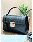 GUCCI PADLOCK MEDIUM TOP HANDLE BAG IN BLACK EMBOSSED GG LEATHER 