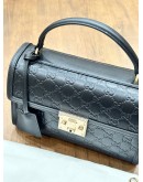 GUCCI PADLOCK MEDIUM TOP HANDLE BAG IN BLACK EMBOSSED GG LEATHER 
