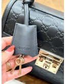 GUCCI PADLOCK MEDIUM TOP HANDLE BAG IN BLACK EMBOSSED GG LEATHER 