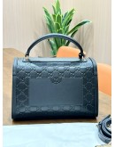 GUCCI PADLOCK MEDIUM TOP HANDLE BAG IN BLACK EMBOSSED GG LEATHER 