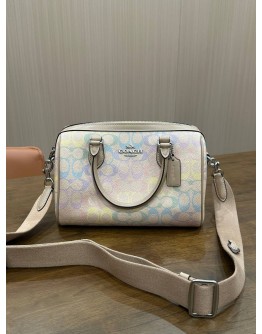 COACH ROWAN SATCHEL IN VIBRANT RAINBOW-COLOUR SIGNATURE COATED CANVAS 