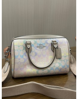 COACH ROWAN SATCHEL IN VIBRANT RAINBOW-COLOUR SIGNATURE COATED CANVAS 