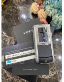 VIRTUE DIAMOND-ENCRUSTED FLIP PHONE DIAMOND WEIGHT 1.19CT CERAMIC KEYS SAPPHIRE MIRROR BLACK NATURAL COWHIDE -FULL SET-