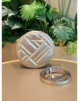MICHAEL KORS VIVIANNE CANTEEN QUILTED LEATHER CROSSBODY BAG IN METALLIC SILVER
