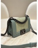 CHANEL SMALL BOY SHOULDER CHAIN BAG IN TEAL GALUCHAT STINGRAY & CALFSKIN LEATHER