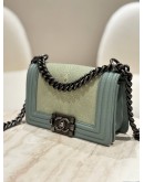CHANEL SMALL BOY SHOULDER CHAIN BAG IN TEAL GALUCHAT STINGRAY & CALFSKIN LEATHER