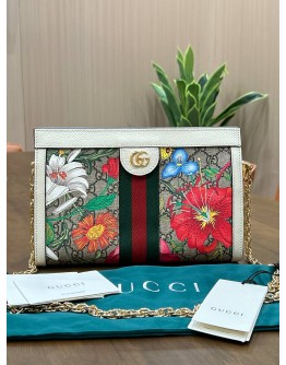 GUCCI OPHIDIA FLORA CHAIN SHOULDER BAG IN VIBRANT FLORAL PRINTS SET WITH ICONIC GG CANVAS 
