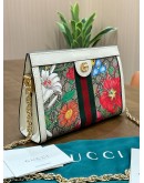 GUCCI OPHIDIA FLORA CHAIN SHOULDER BAG IN VIBRANT FLORAL PRINTS SET WITH ICONIC GG CANVAS 