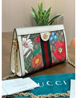 GUCCI OPHIDIA FLORA CHAIN SHOULDER BAG IN VIBRANT FLORAL PRINTS SET WITH ICONIC GG CANVAS 