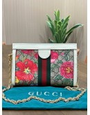 GUCCI OPHIDIA FLORA CHAIN SHOULDER BAG IN VIBRANT FLORAL PRINTS SET WITH ICONIC GG CANVAS 