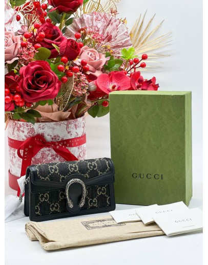 GUCCI GG DIONYSUS DENIM JACQUARD MINI CHAIN BAG 